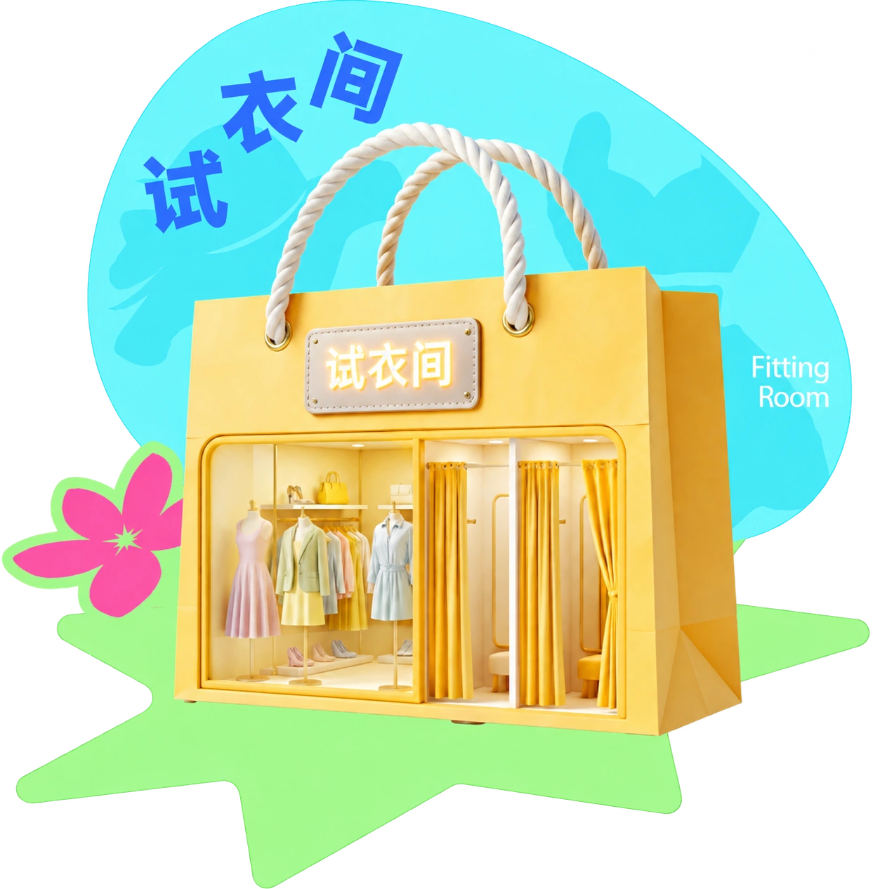 试衣间：购物袋造型的服饰空间