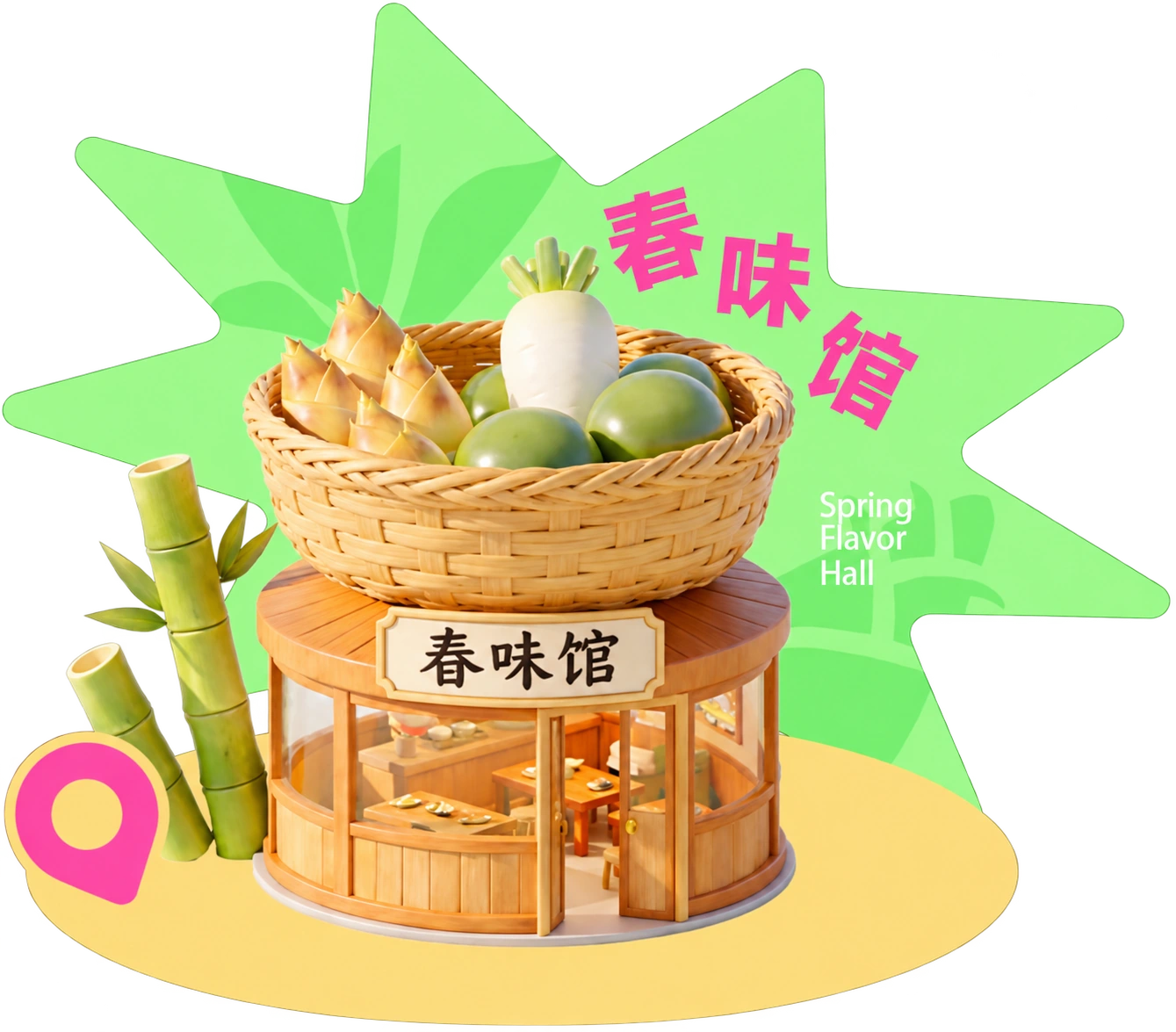 春味馆：菜篮与微缩餐饮店铺
